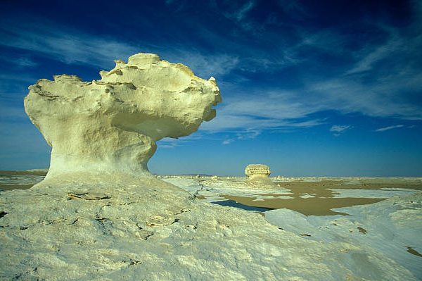 the Landscape and nature in the white desert near the village of Farafra in the lybian or western desert of Egypt in north africa